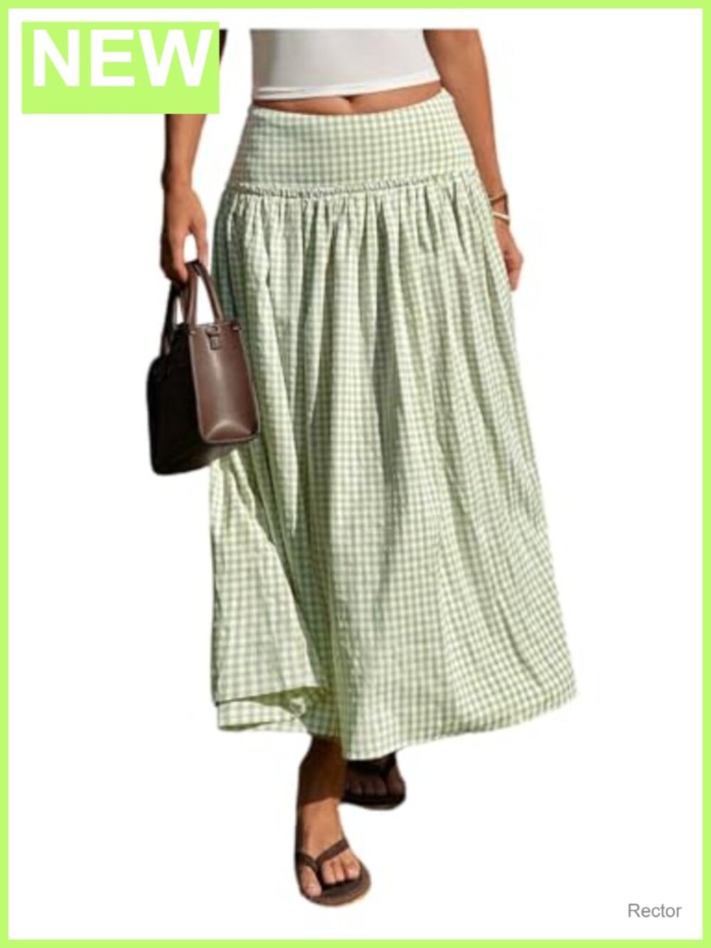 MakeMeChic Women's Plaid Gingham Maxi Skirt Low Waist Flowy Long Skirt